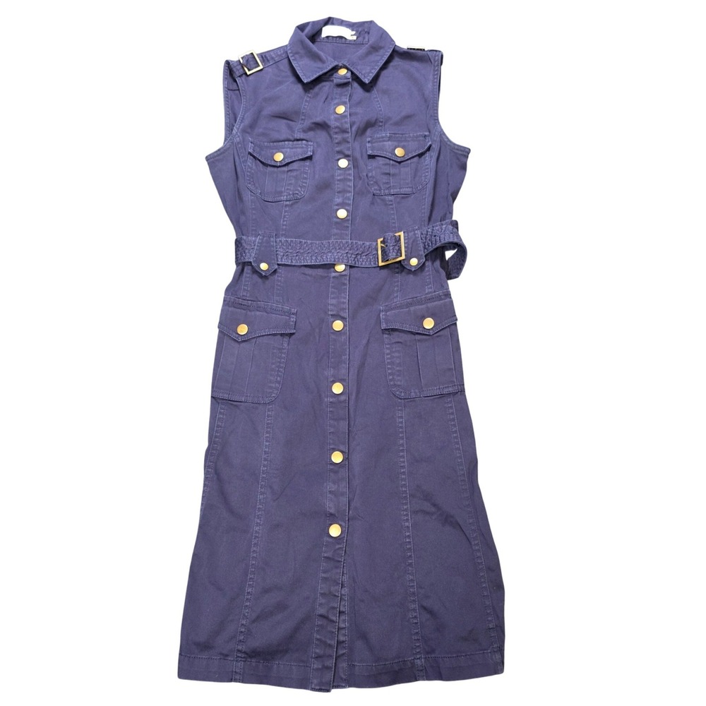 Calvin Klein Sleeveless Midi Dress Women's Size 8 Navy Blue Utility Belted